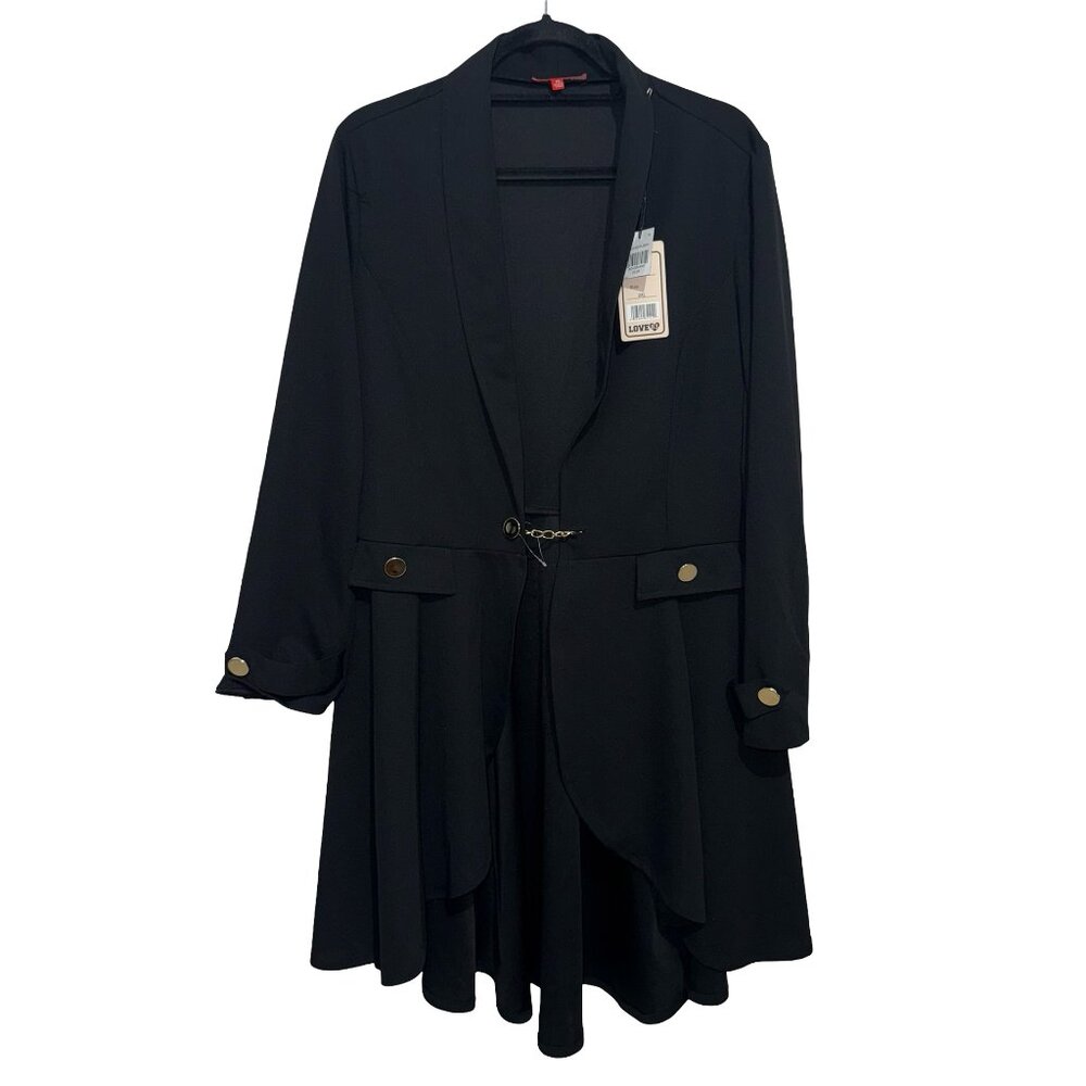 Women’s Black Longline Blazer with Chain Closure